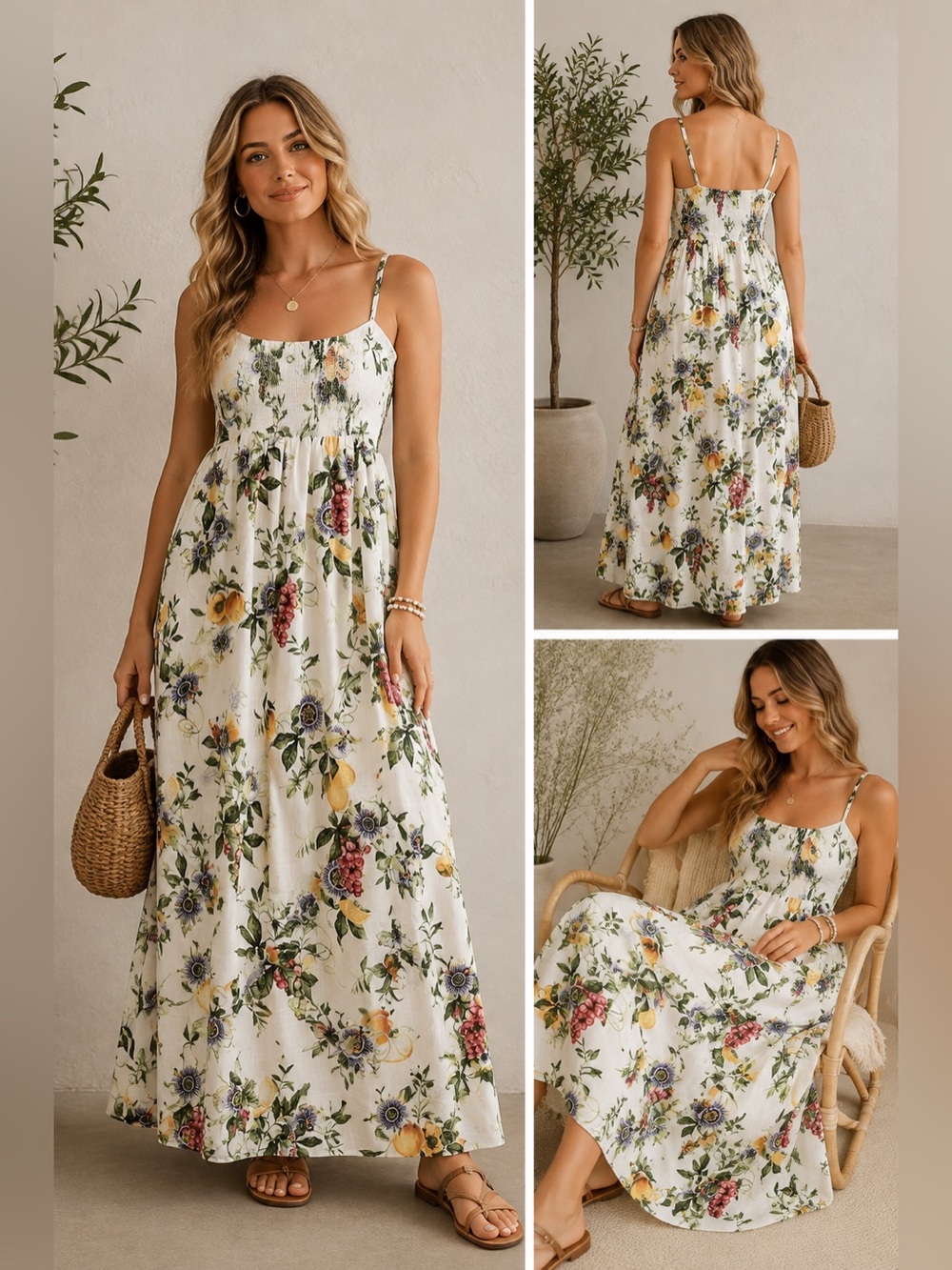 H&M White Floral Maxi Dress with Yellow & Pink Accents NWT 100%cotton exclusive